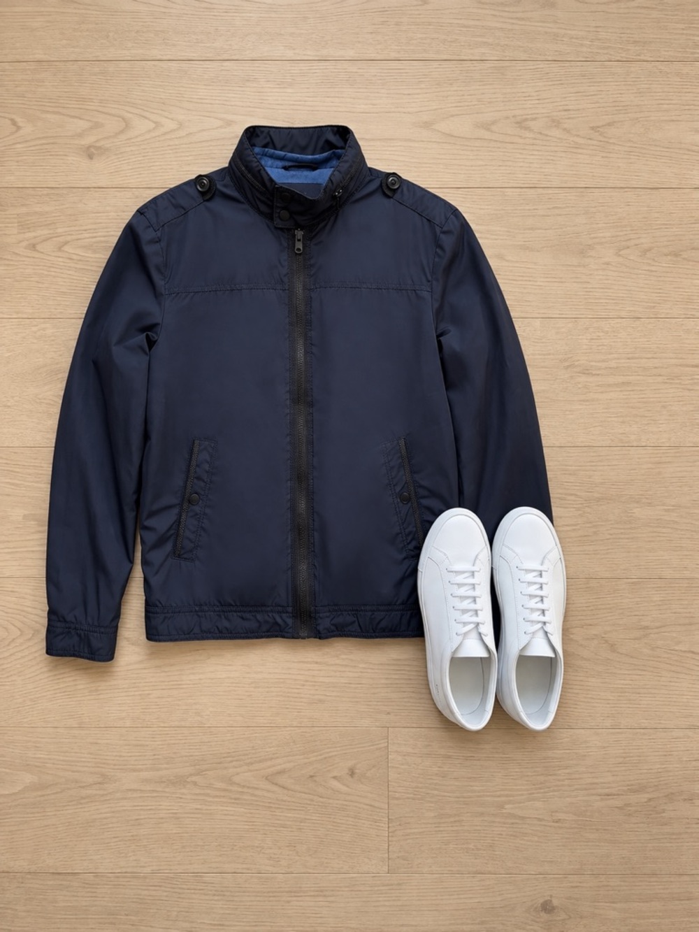 Zara Man Navy Lightweight Jacket Men’s Small Minimal Streetwear Zip Coat